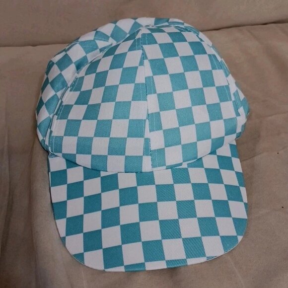 Juncture Snapback Teal And White Checkered Trucker Hat Women's New with Tags - Picture 1 of 5